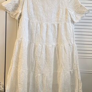White Tiered Ruffled Sundress with Puff Sleeves